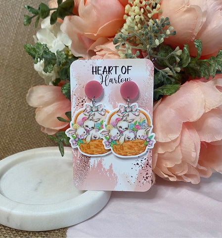 Easter Bunny Basket Dangle Earrings