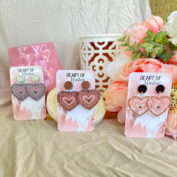 Brown Glitter Leopard Heart Dangle Earrings