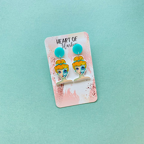 Pumpkin Princess Sugar Skull Dangle Earrings