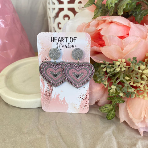 Silver Glitter Leopard Heart Dangle Earrings