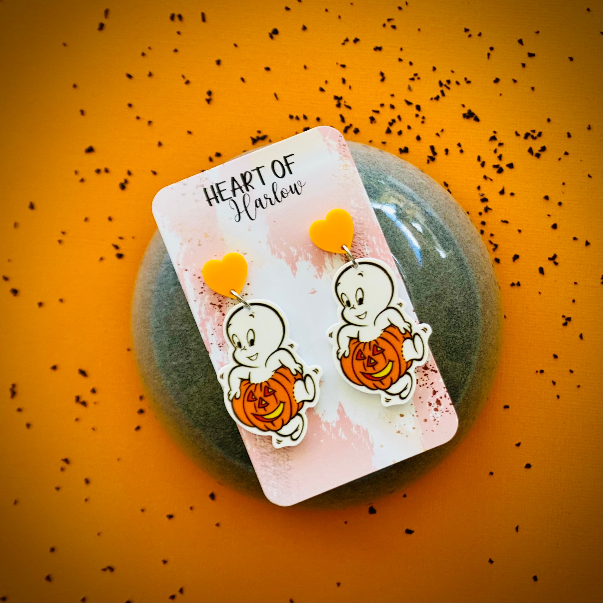Casper the Friendly Pumpkin Ghost Dangle Earrings