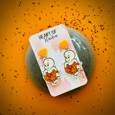 Casper the Friendly Pumpkin Ghost Dangle Earrings