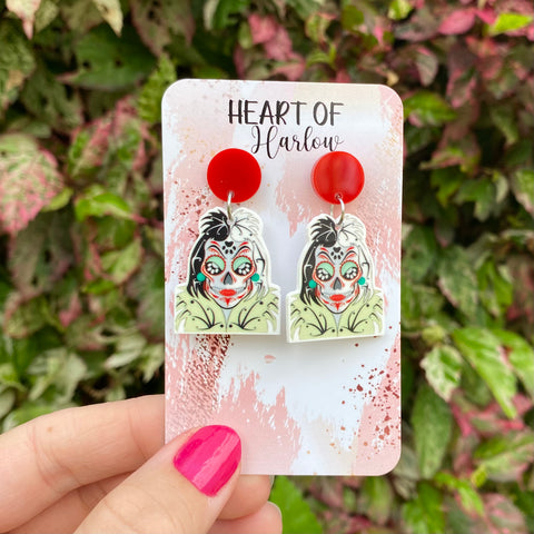 Dog Lady Sugar Skull Dangle Earrings