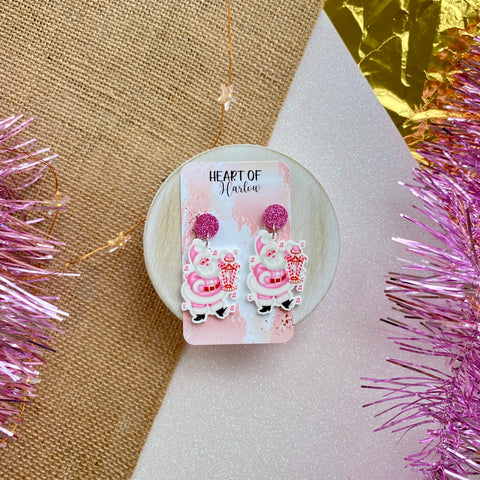 Fairy Floss Swirl Santa Dangle Earrings