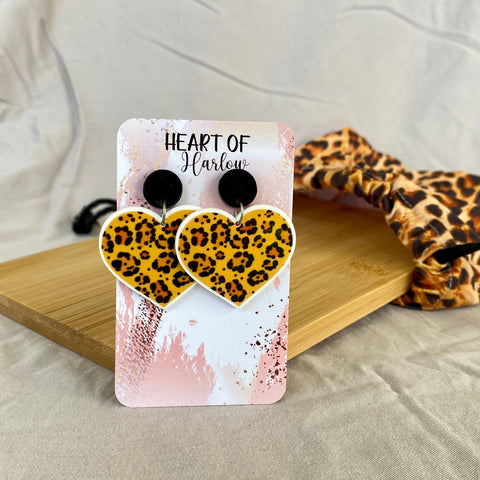 Leopard Heart Dangle Earrings