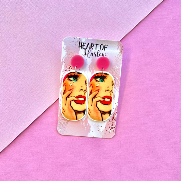Sad Gal Comic Dangle Earrings