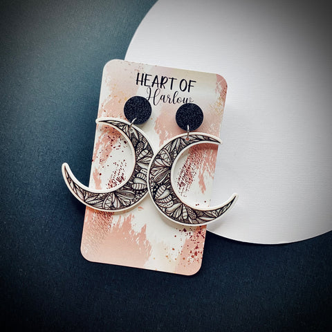 Patterned Moon Dangle Earings