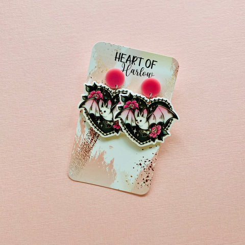 Pink Bat Dangle Earrings
