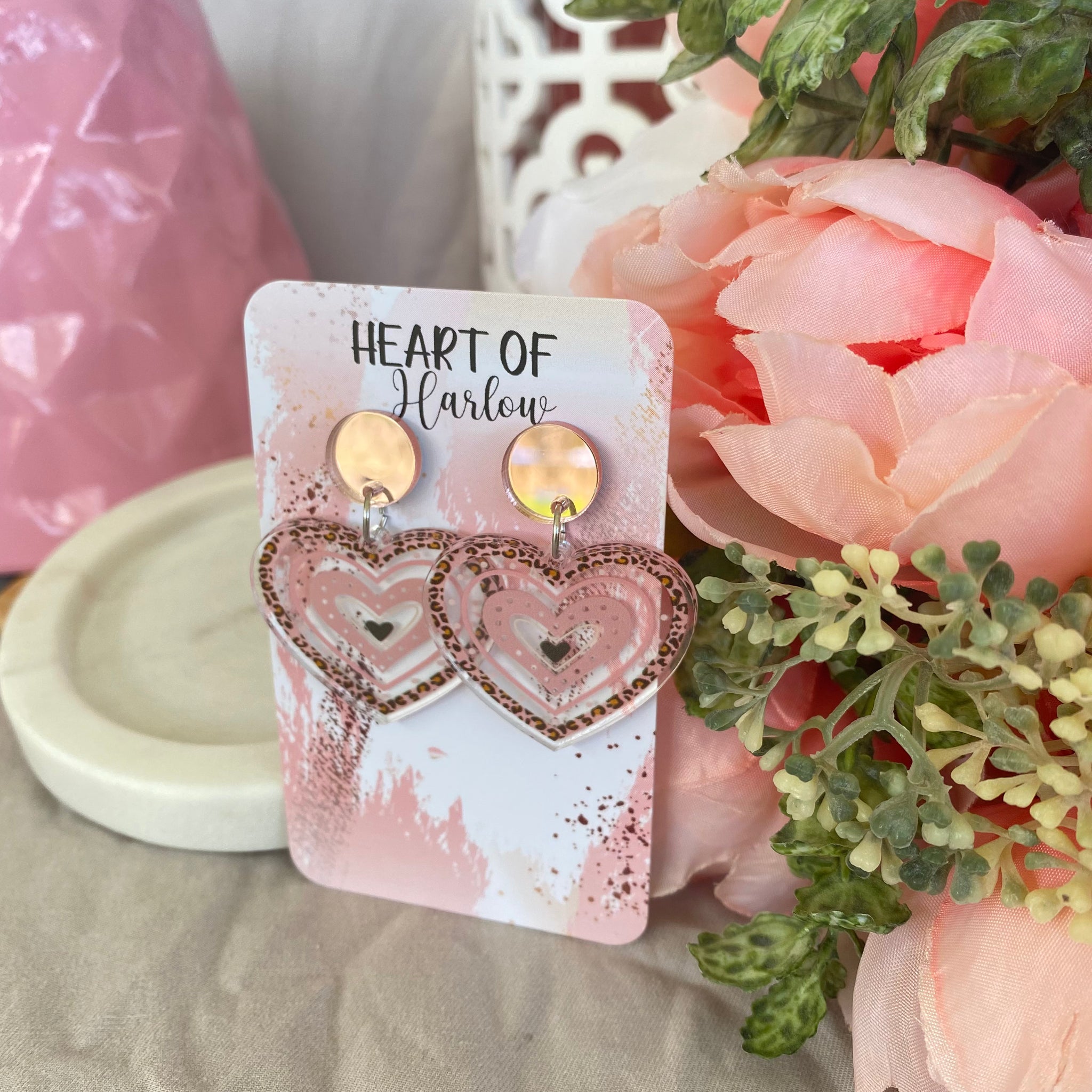 Transparent Leopard Heart Dangle Earrings