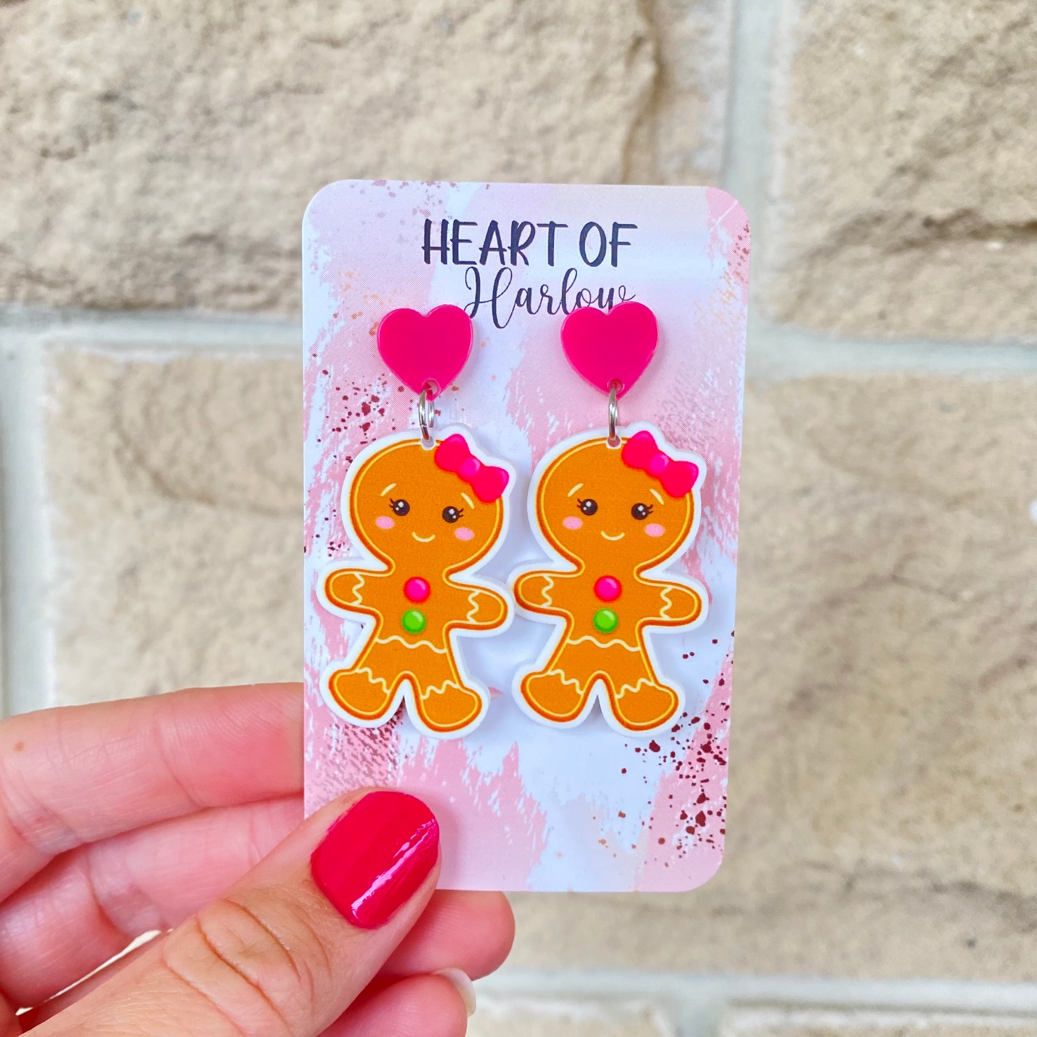 Pink Gingerbread Cutie Dangle Earrings