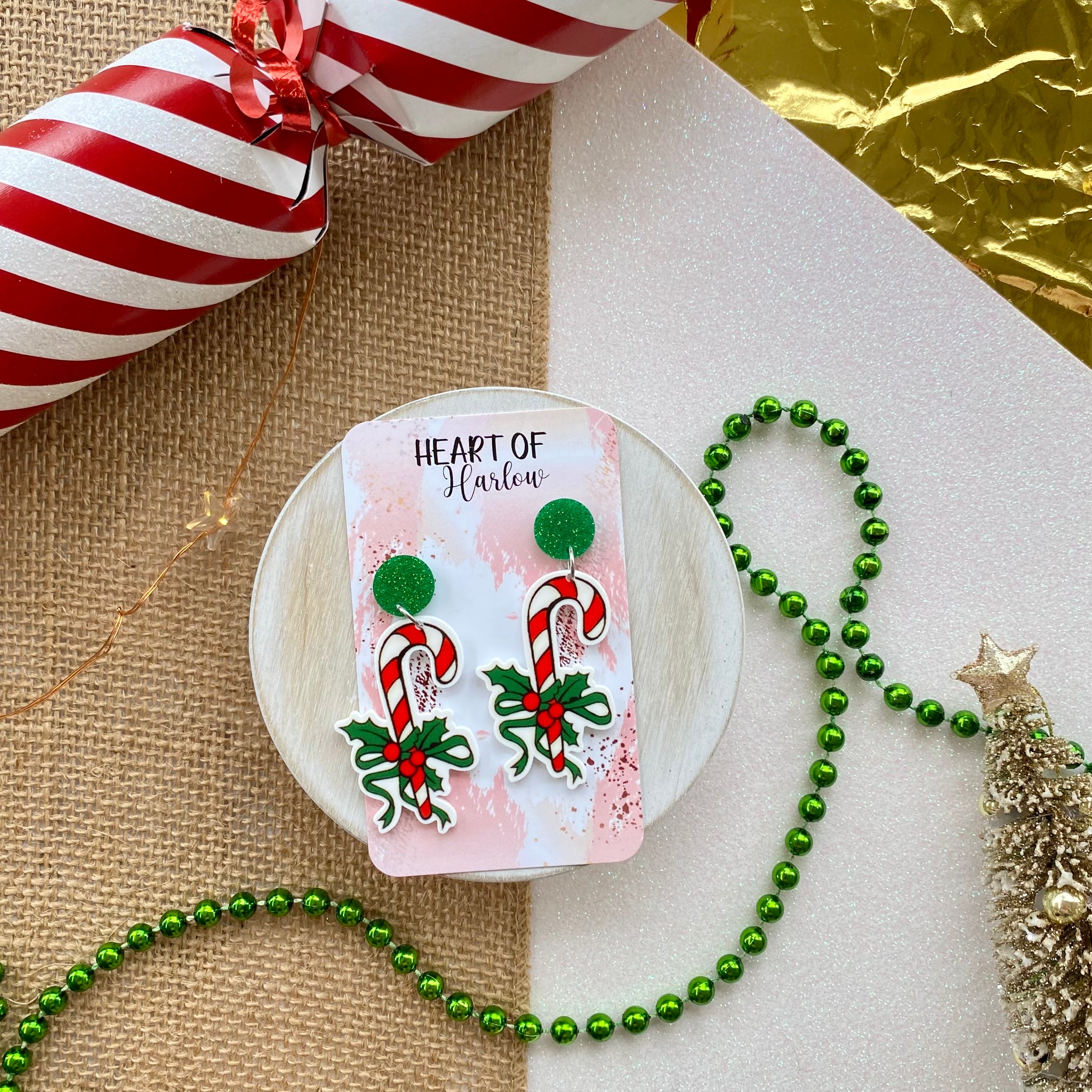 Candy Cane Bow Dangle Earrings