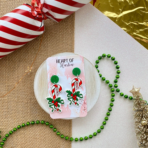 Candy Cane Bow Dangle Earrings