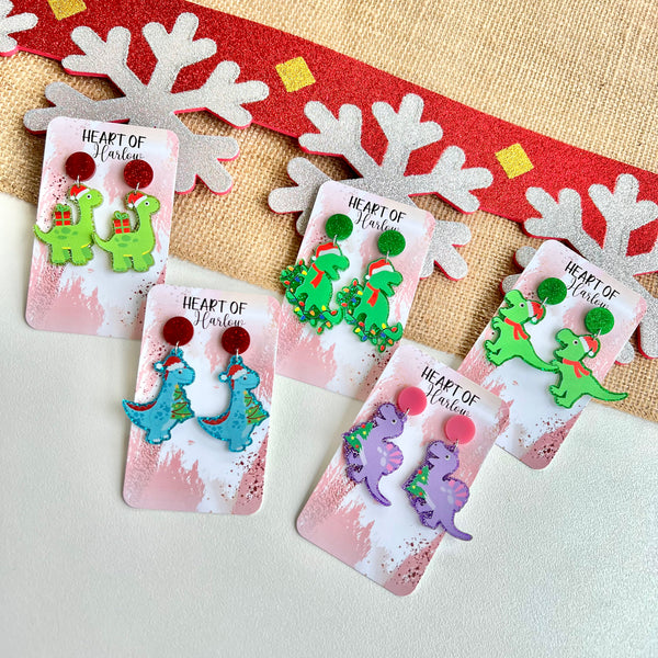 Santa T-Rex Dangle Earrings