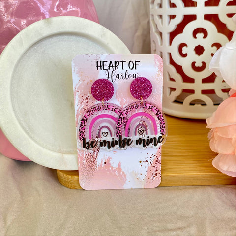 Be Mine Pink Leopard Rainbow Dangle Earrings