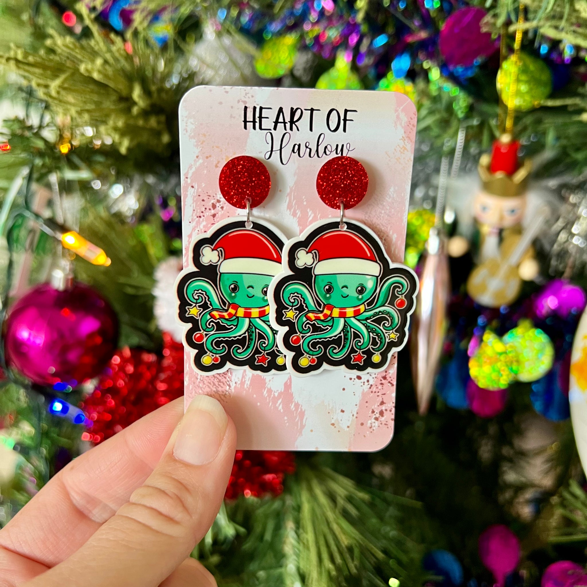Christmas Octopus Dangle Earrings