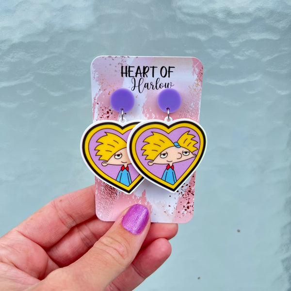 Purple Hey Arnold Dangle Earrings