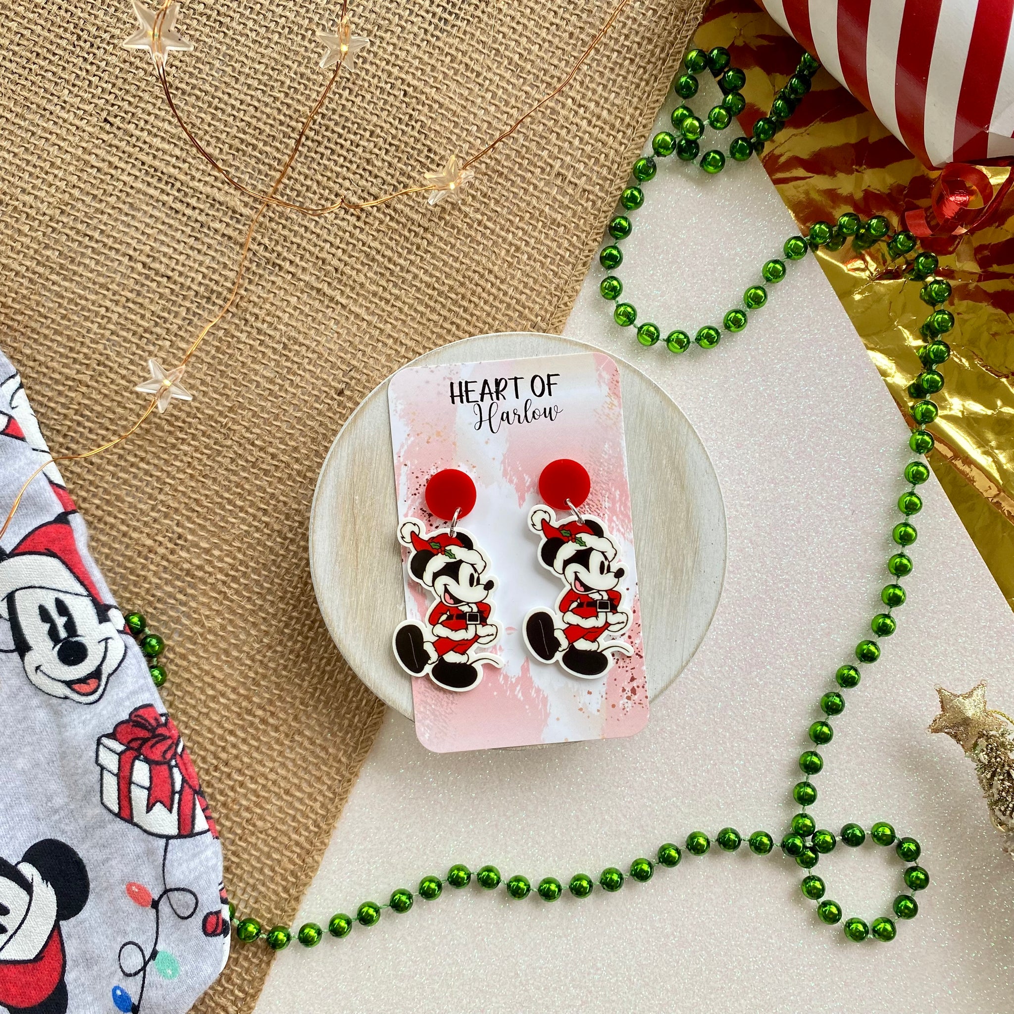Christmas Mickey Mouse Dangle Earrings
