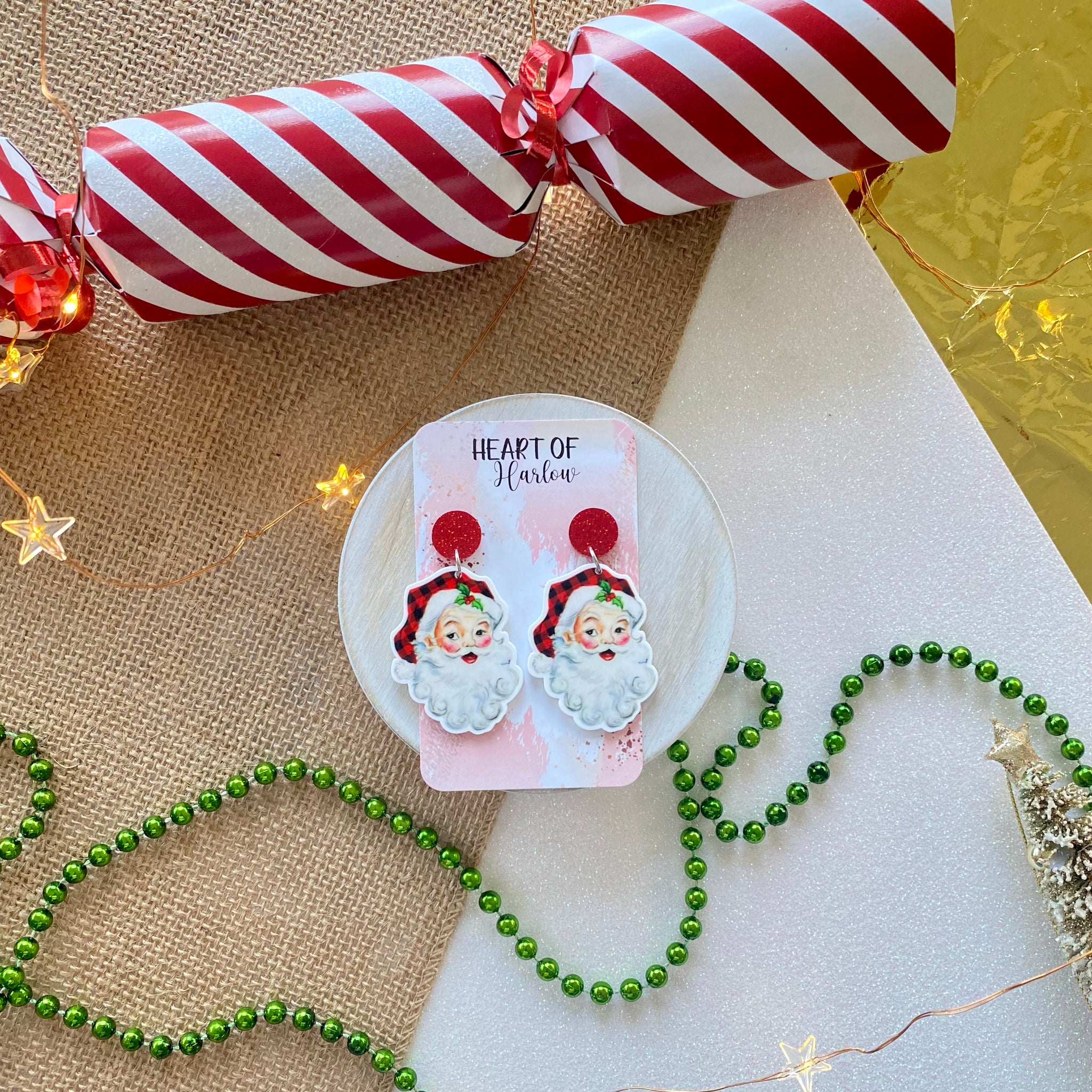 Gingham Santa Dangle Earrings