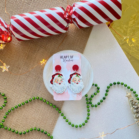 Gingham Santa Dangle Earrings