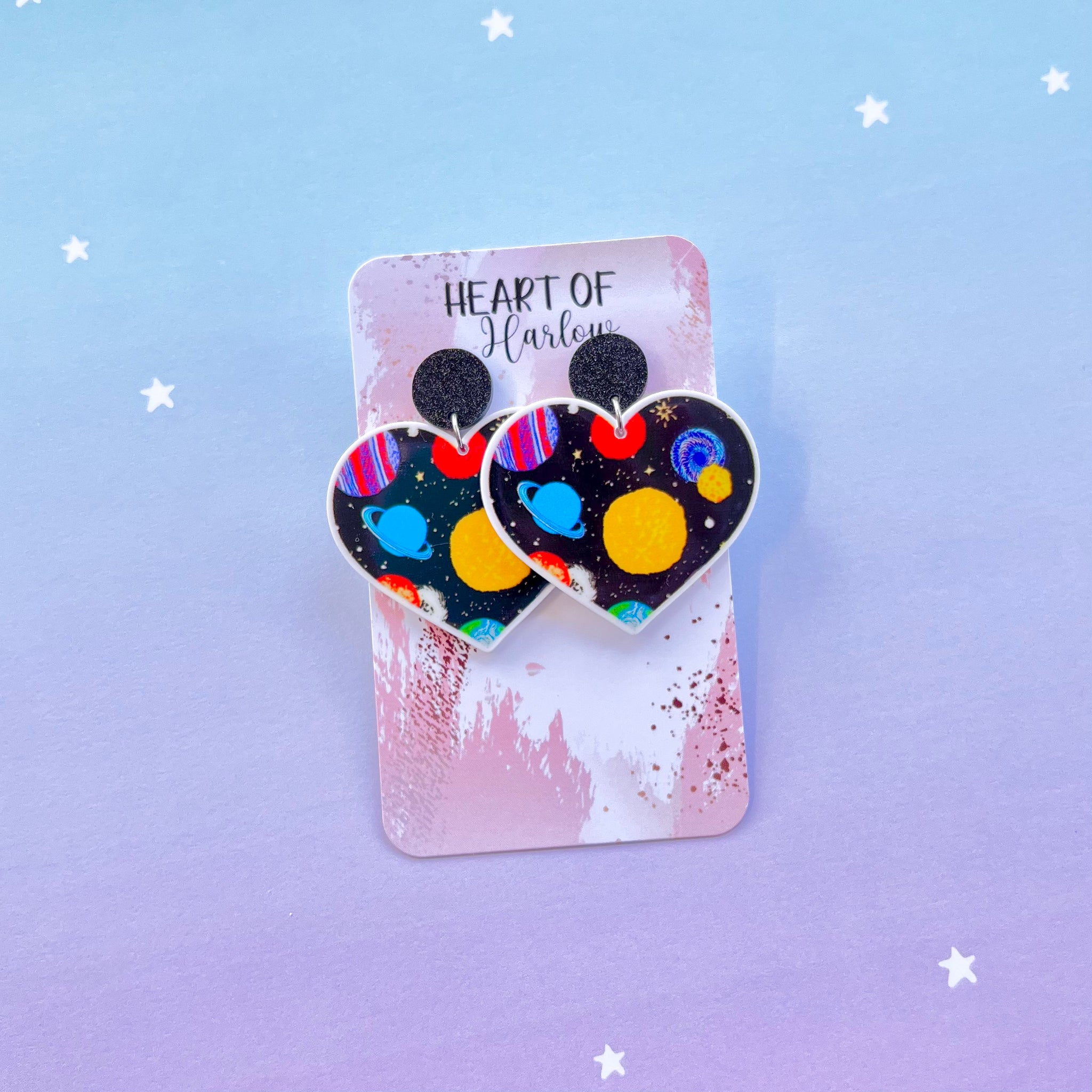 Space Hearts Dangle Earrings