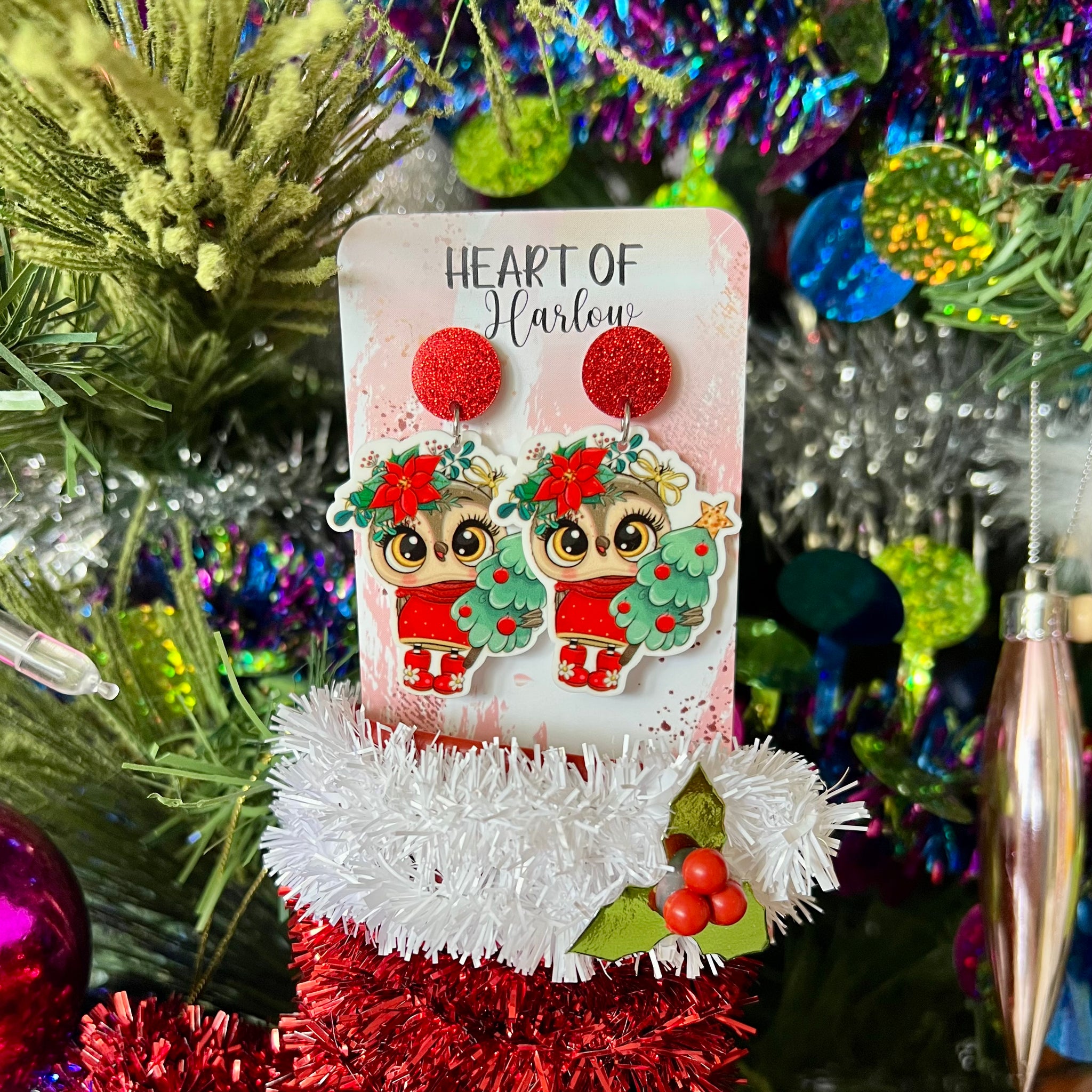 Christmas Owl Dangle Earrings