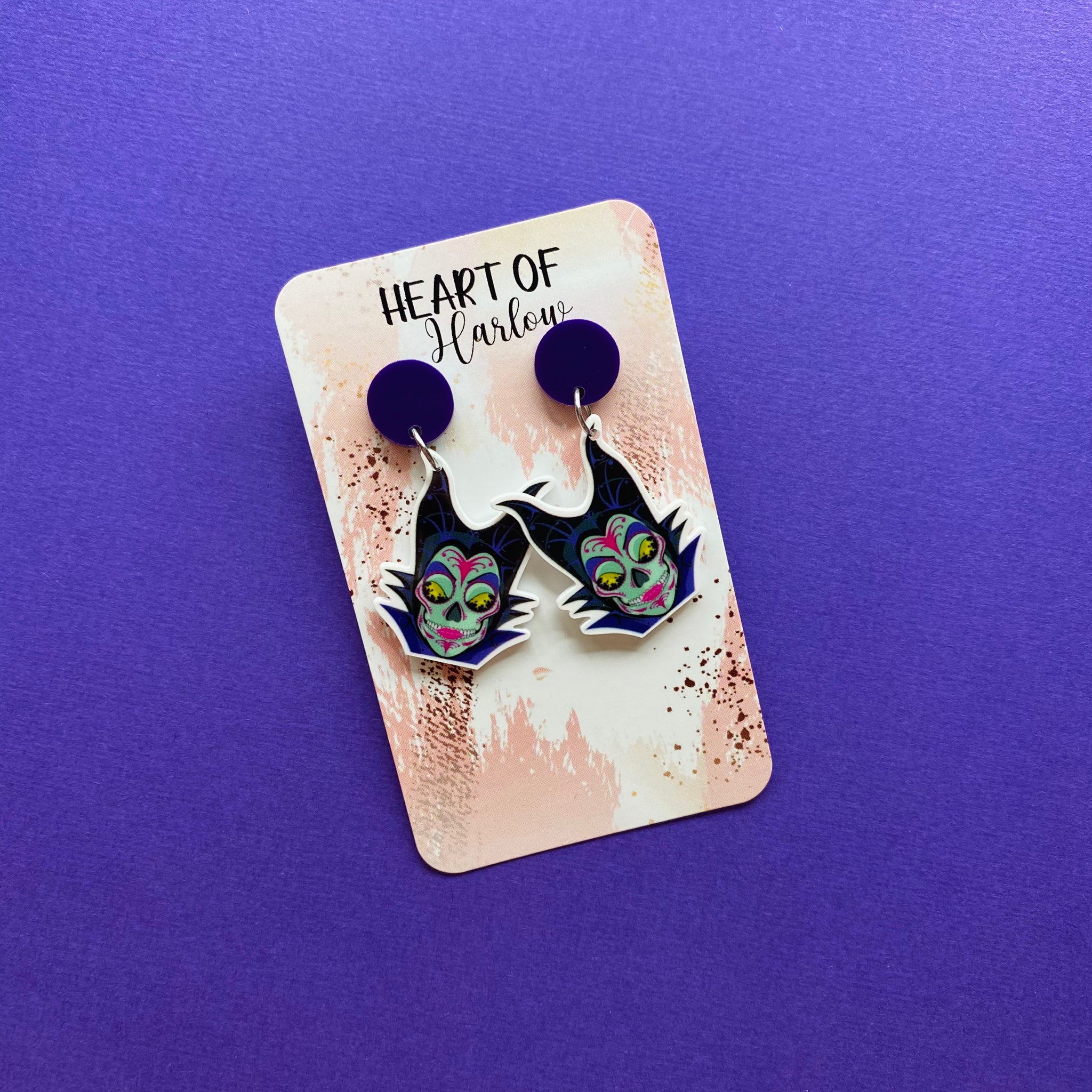 Mistress of All Evil Sugar Skull Dangle Earrings