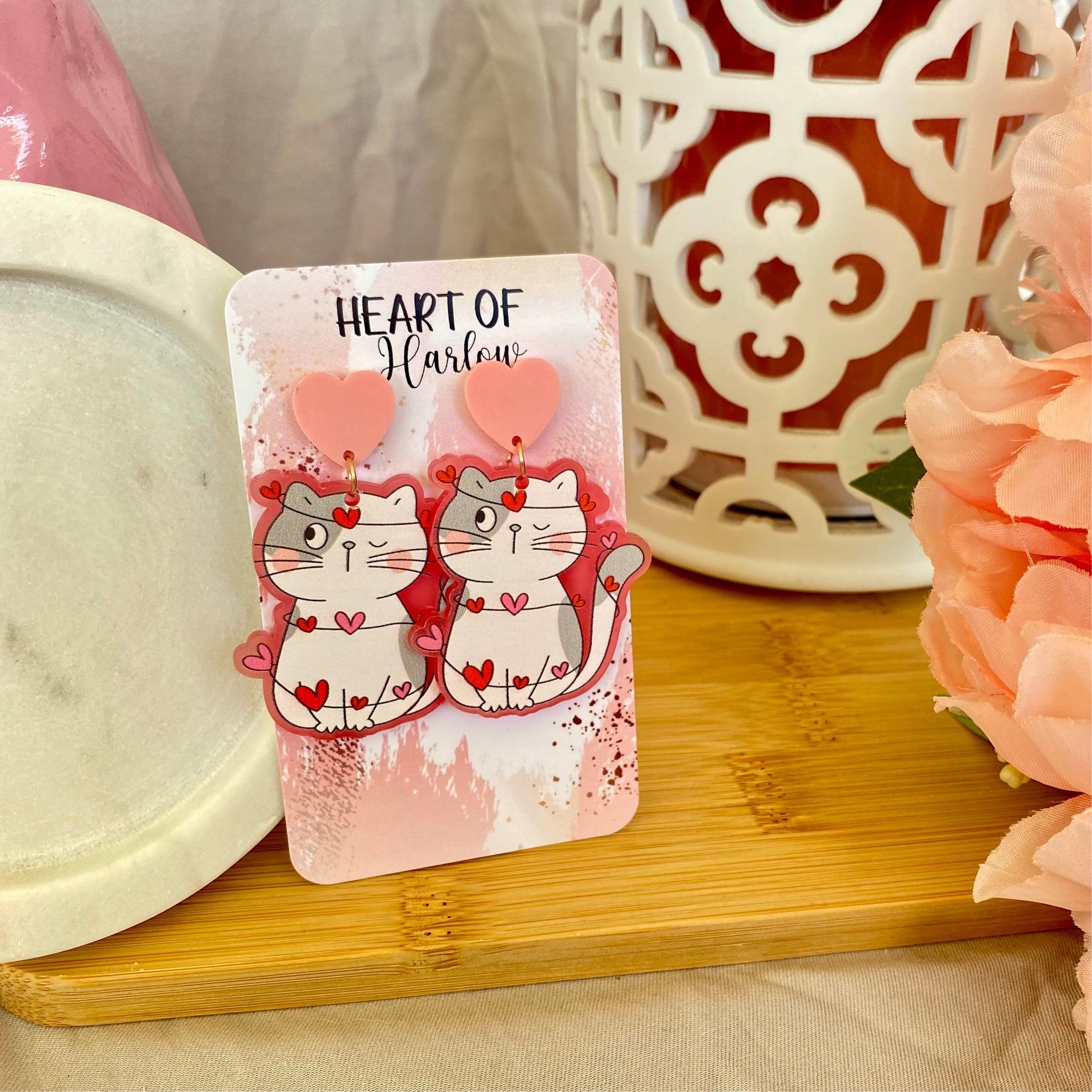 Loved Up Cats Dangle Earrings