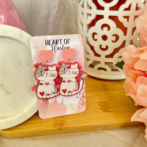 Loved Up Cats Dangle Earrings