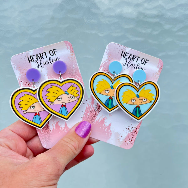 Purple Hey Arnold Dangle Earrings