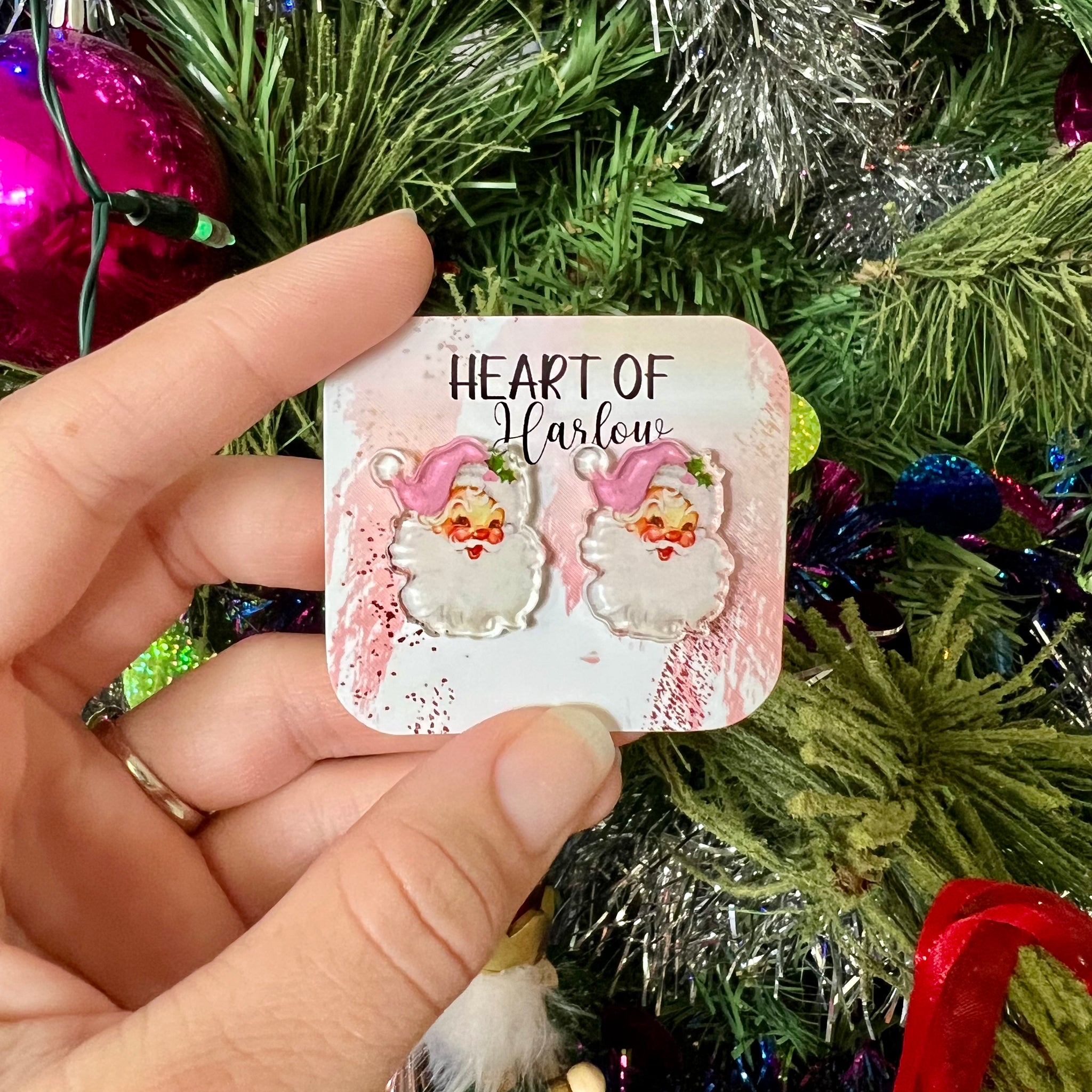 Pink Santa Studs