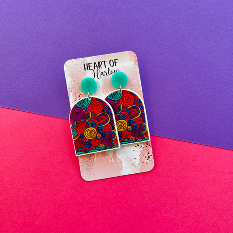 Rainbow Swirl Arch Dangle Earrings