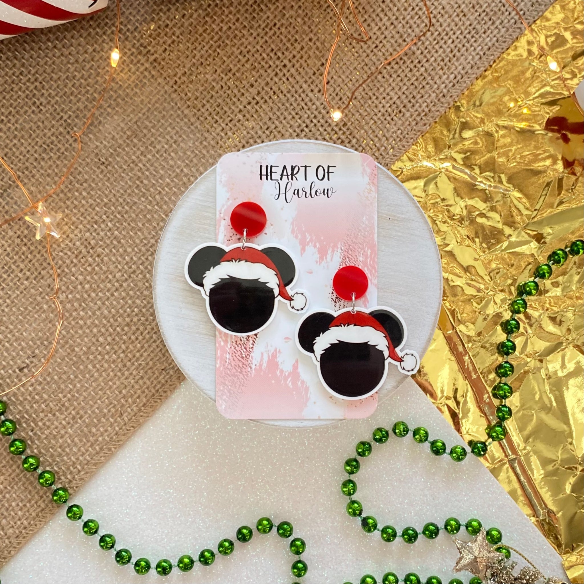 Christmas Mickey Head Dangle Earrings
