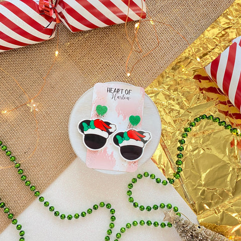 Christmas Minnie Head Dangle Earrings