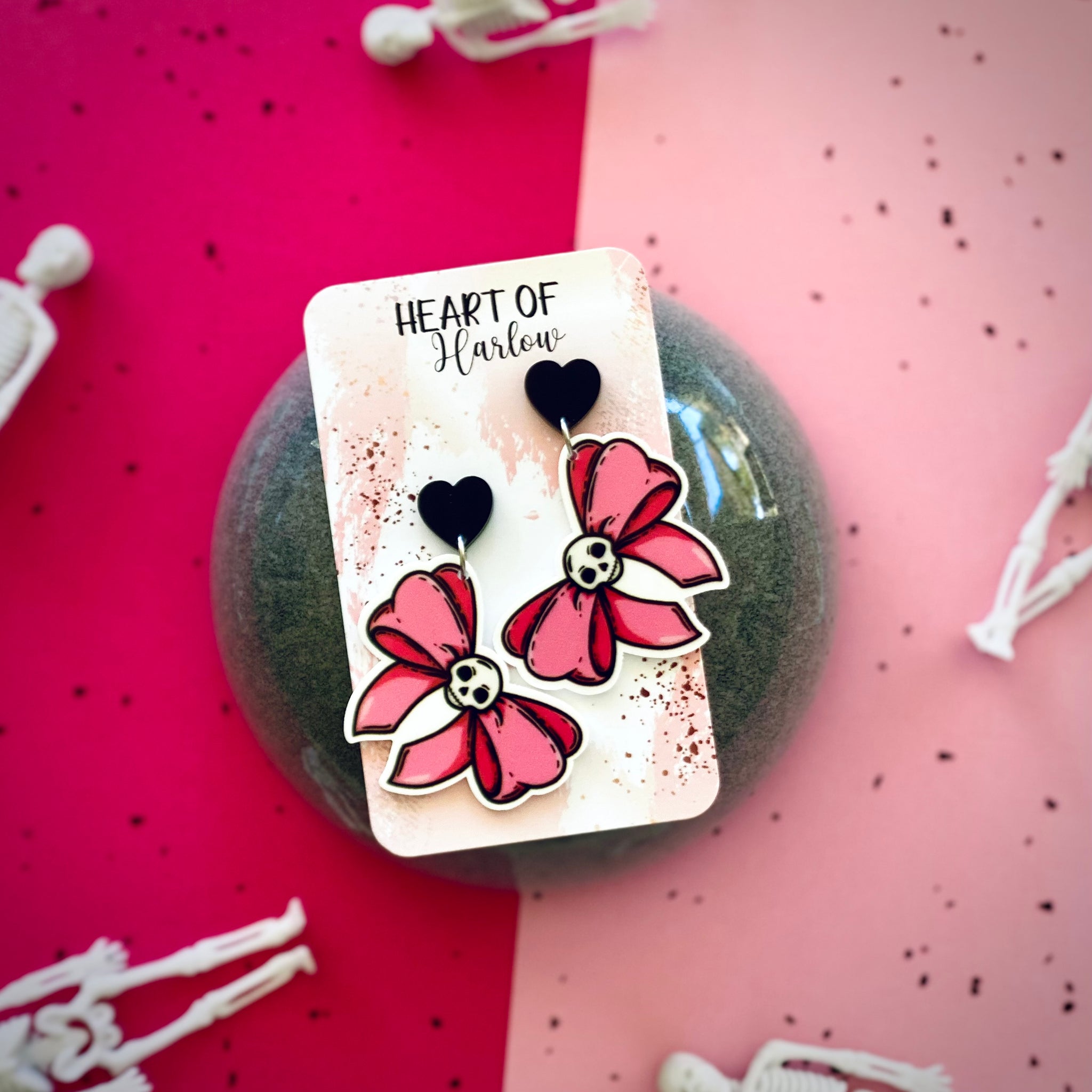 Cutie Skull Bow Dangle Earrings