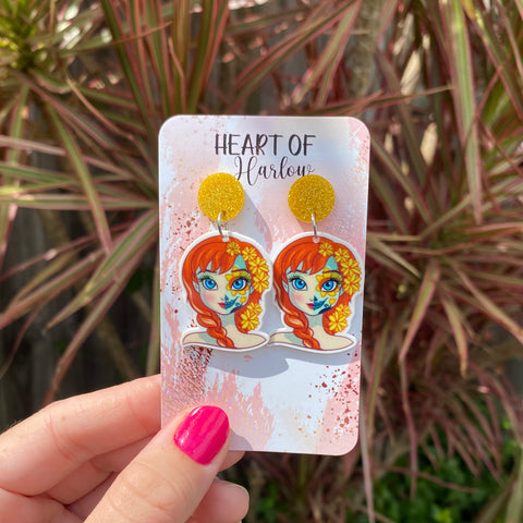 Frozen Sister Sugar Skull Dangle Earrings